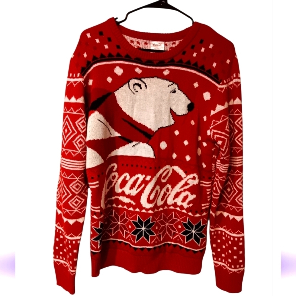 Coca-Cola Bear Ugly Christmas Sweater Excellent+ Sz M Semi New